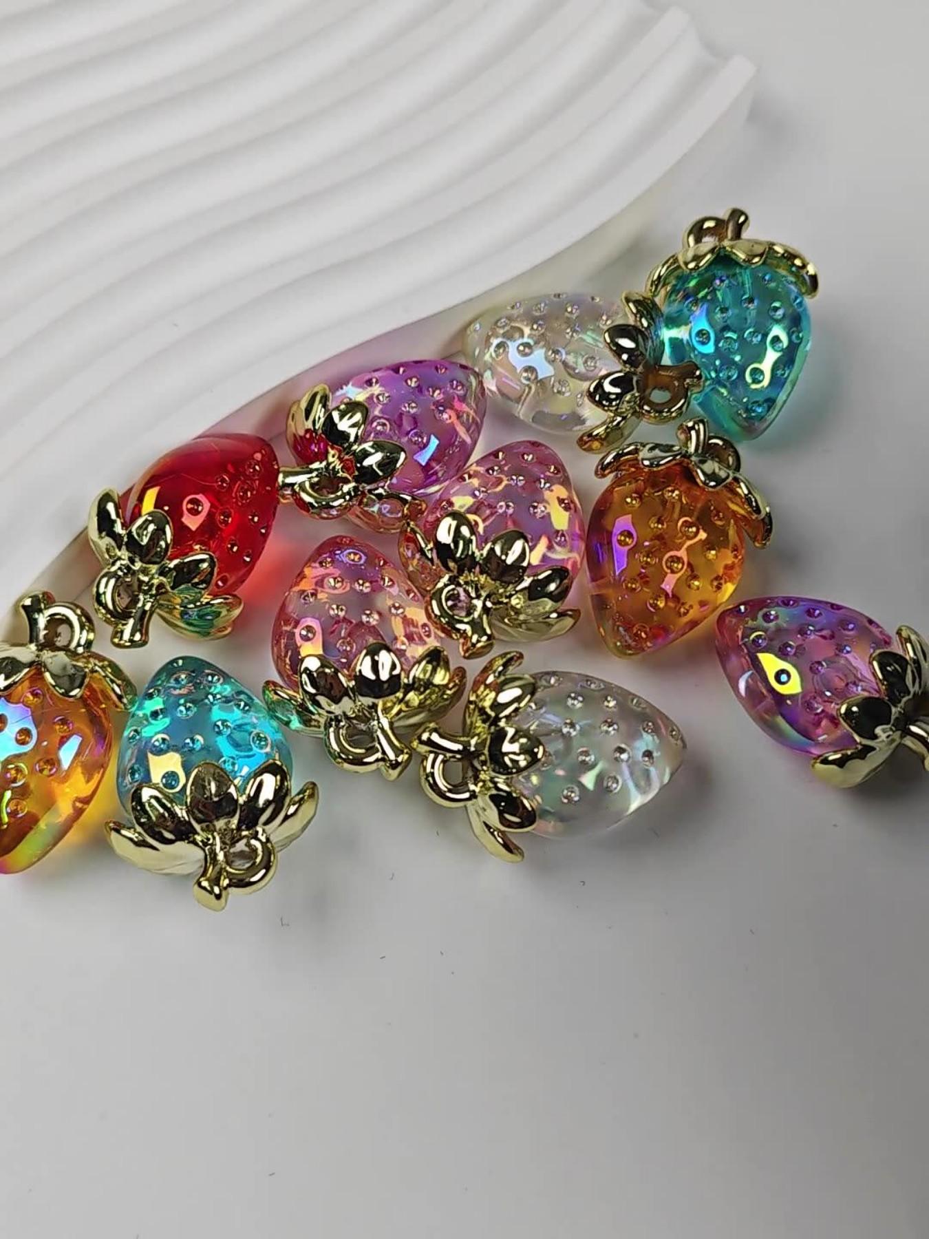 2pcs Transparent Acrylic Strawberry Pendant, DIY Hair Accessories, Phone Chain, Bracelet, Necklace, Keychain, Christmas Gift