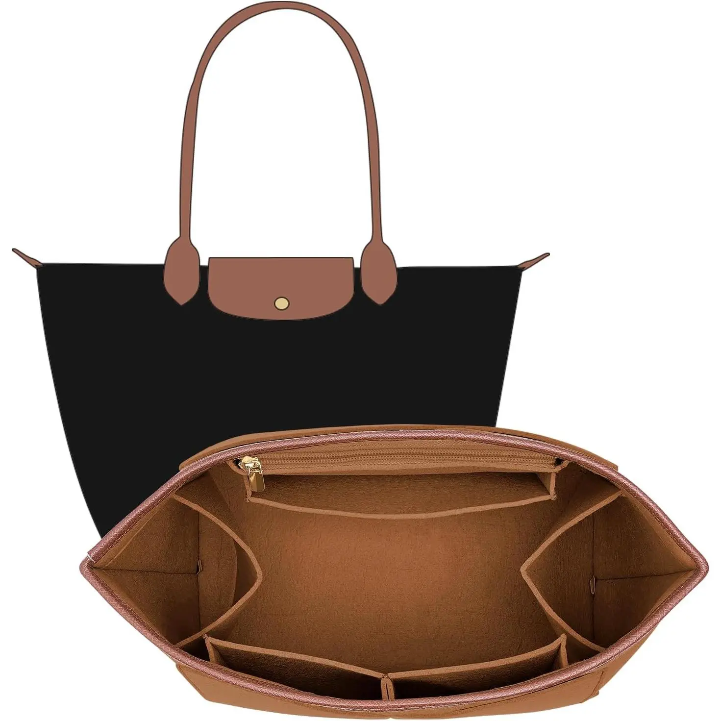 Built in luggage storage, portable leather edge Longchamp storage, cup holder Tote storage, no hand strap