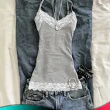 Women's Fashion Lace Trim Tank Top, Pure Desire Slim Fit Bralette, Summer Y2K Street Style, Casual Trendy and Stylish Clothing