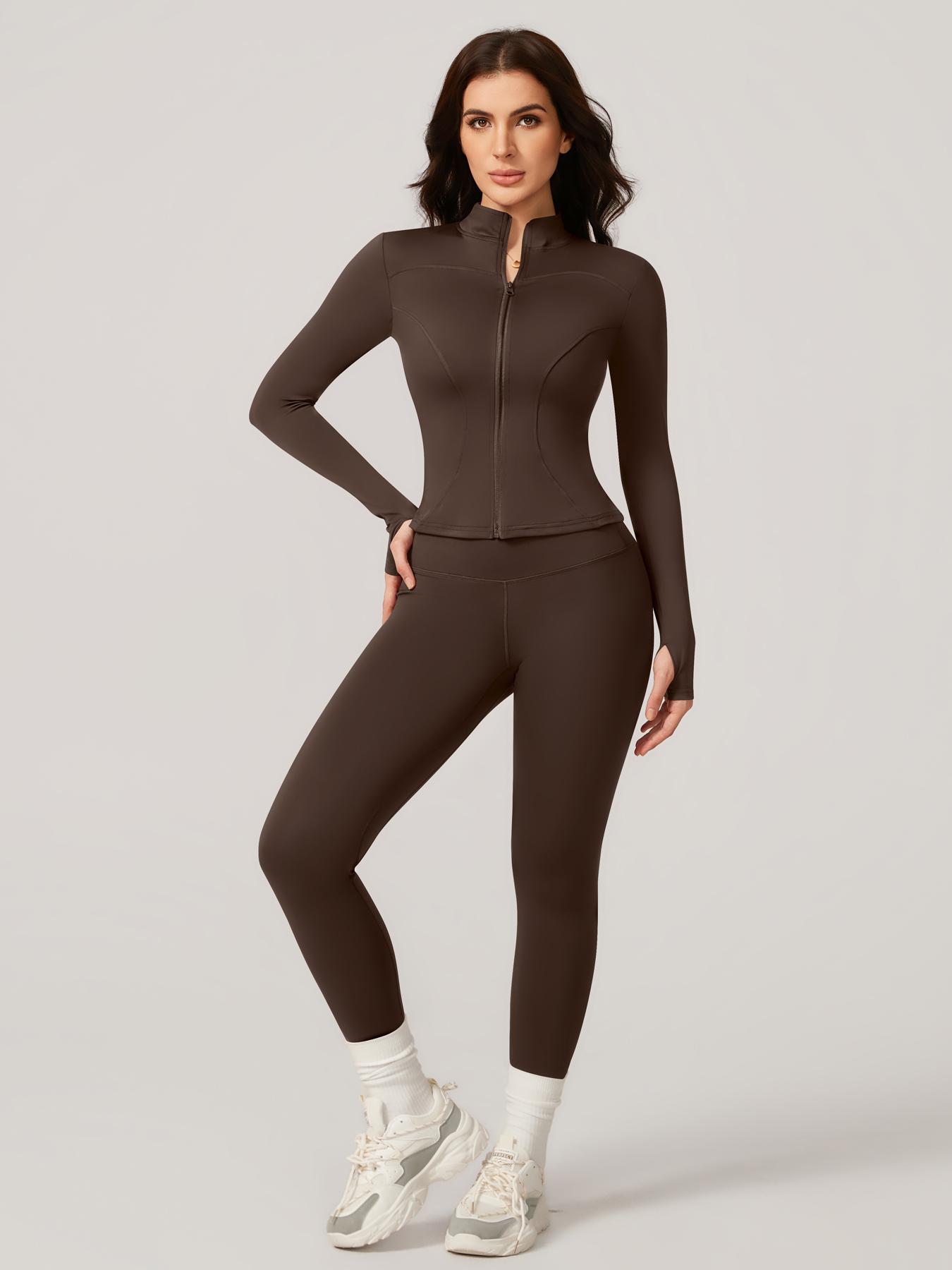 Women's Two-Piece Slim-Fitting Workout Set, Long Sleeve Top and Below-Ankle Sports Pants with Natural Waistline, All-Season Wearable Comfort Tracksuit Set, Stretchy Suit Set