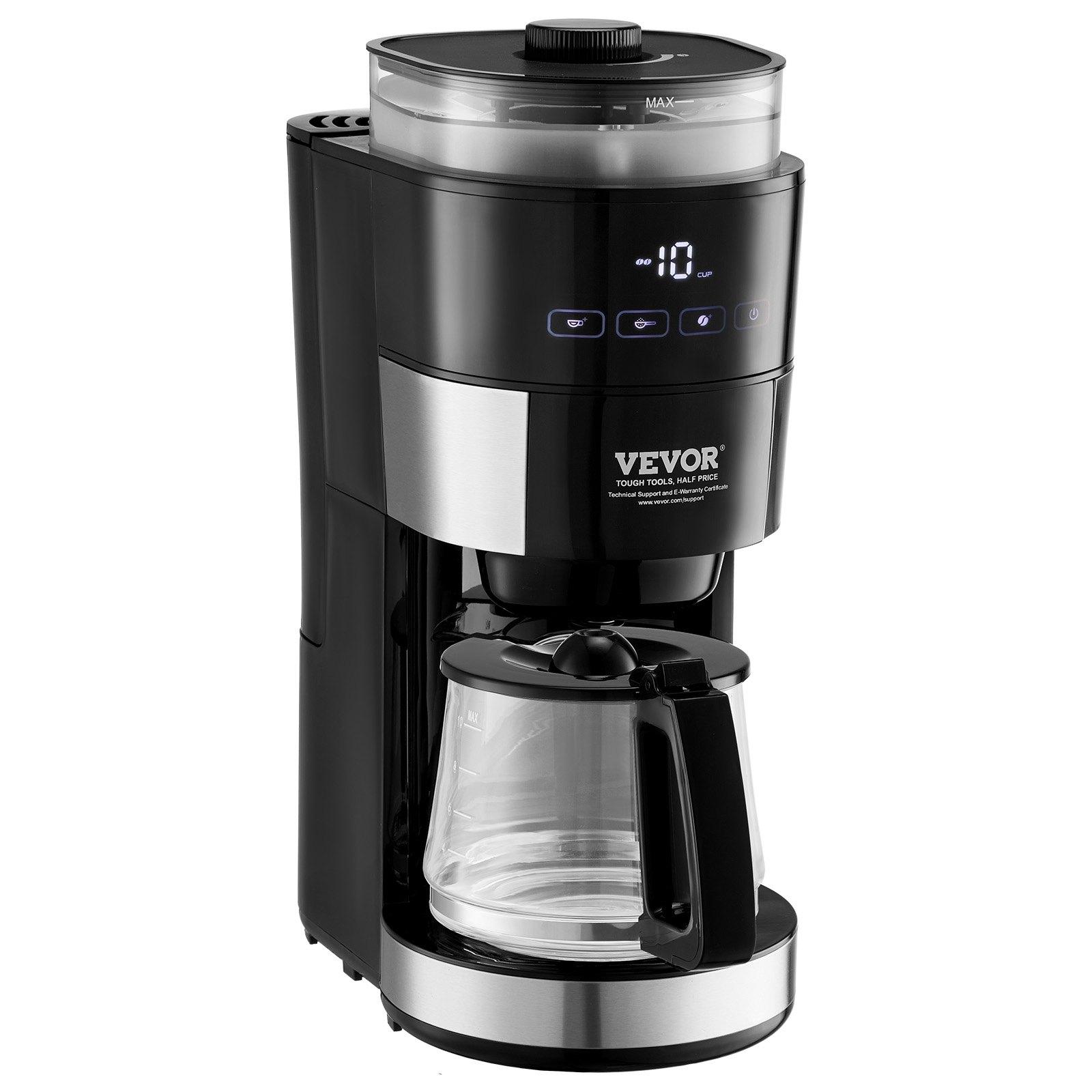 VEVOR Coffee Maker with Grinder, 10 Cup Coffee Machine, Grind and Brew Coffee Maker with 3 Brew Strength Control, Drip Coffee Maker with Adjustable Grinding Coarseness, for Home Office Restaurant VEVOR Coffee Maker with Grinder, 10 Cup Coffee Machine, Grind and Brew Coffee Maker with 3 Brew Strength Control, Drip Coffee Maker with Adjustable Grinding Coarseness, for Home Office Restaurant
