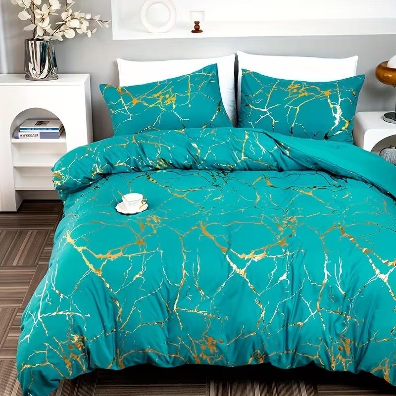3pcs Classic Gold Texture Digital Print Modern Bedding Set (1 Sheet + 2 Pillowcases), Soft Comfortable Fabric, Suitable for Bedroom & Hotel Dorm