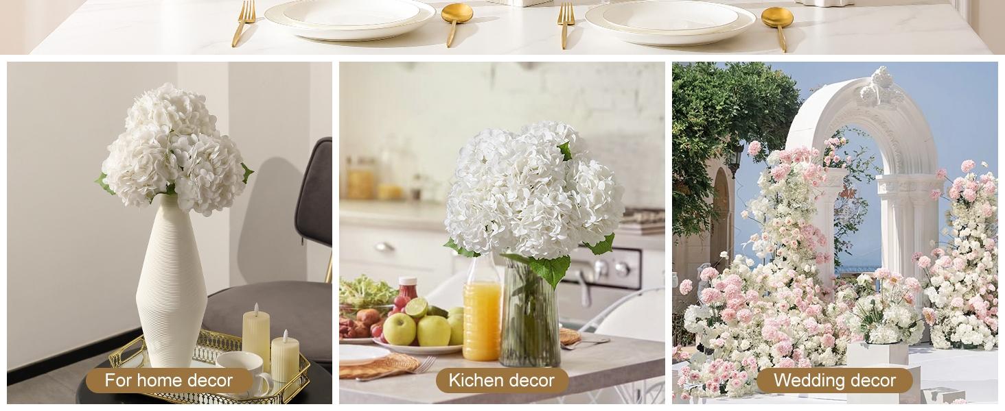 3 large diameter simulated hydrangea flowers, single stem realistic hydrangea flowers, 54cm simulated tactile latex hydrangea flowers, artificial flower decoration for weddings, parties, offices, and homes