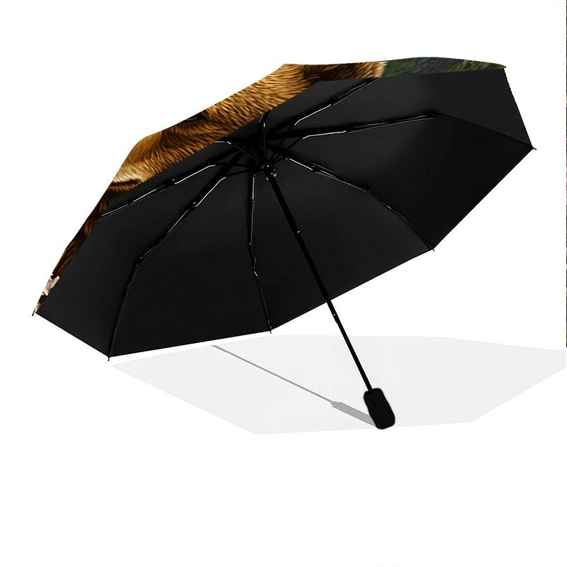 1 PC Automatic Folding Umbrella - Nature's Majesty: A Bear Amidst Flowers Pattern, Portable & Foldable Design with 8 Ribs, Merry Christmas Pattern,Casual Outdoor Accessory Halloween and Christmas Birthday Gifts. G0022