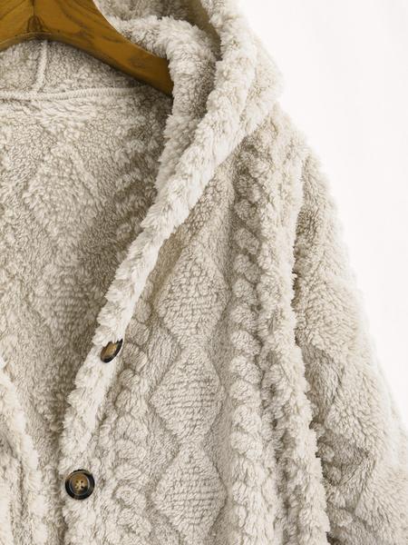 Women's Solid Color Fuzzy Hooded Jacket, Casual Long Sleeve Outerwear for Daily Wear, Ladies Clothes for All Seasons, Winter Womenswear