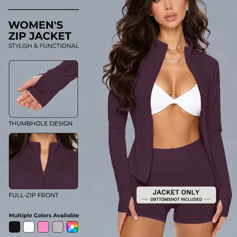 Women's Zipper Yoga Jacket, Slim Fit Short Outerwear, Sporty Plain Design, All Season Comfortable Top for Gym and Home, Women Workout Clothes