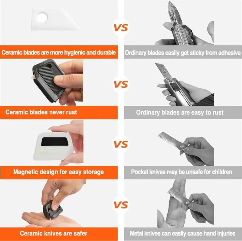 Magnetic Safety Box Cutter  Auto-Retract Ceramic Blade Cutting Supplies, 90° Edge Guide Fridge & Desk Mount, Portable Home Office Craft Tool