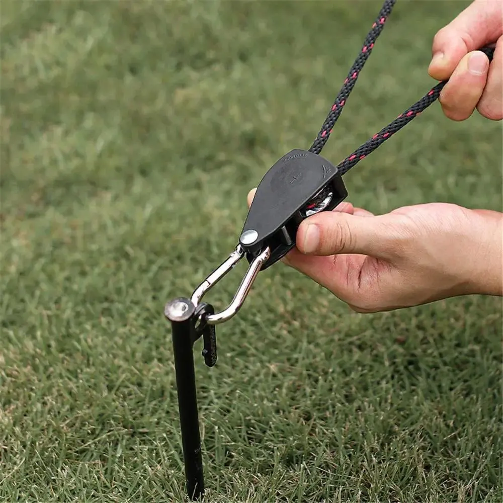4Pcs Tent Wind Rope Tensioner Adjustable Pulley with Carabiner Camping Hiking Outdoor Nylon Rope Fastener Stopper Tightener