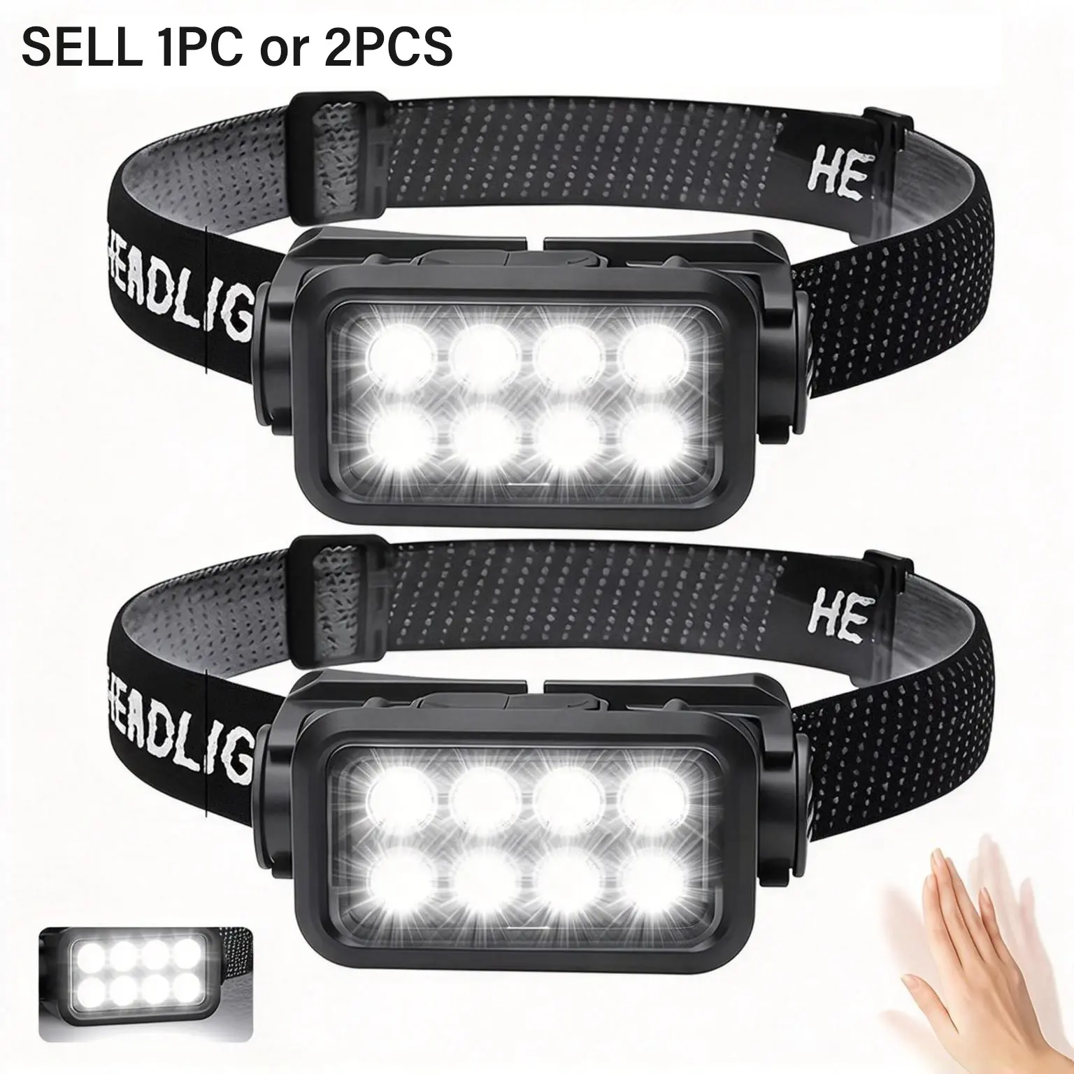 1/2 Pack Rechargeable Headlamp, Rechargeable Lighting, Ultra-Bright Adjustable Beam Flashlight with White/Red Light and Motion Sensor, 5 Modes, Spot and Flood Light, Ideal for Outdoor Camping, Hiking, Running, Fishing