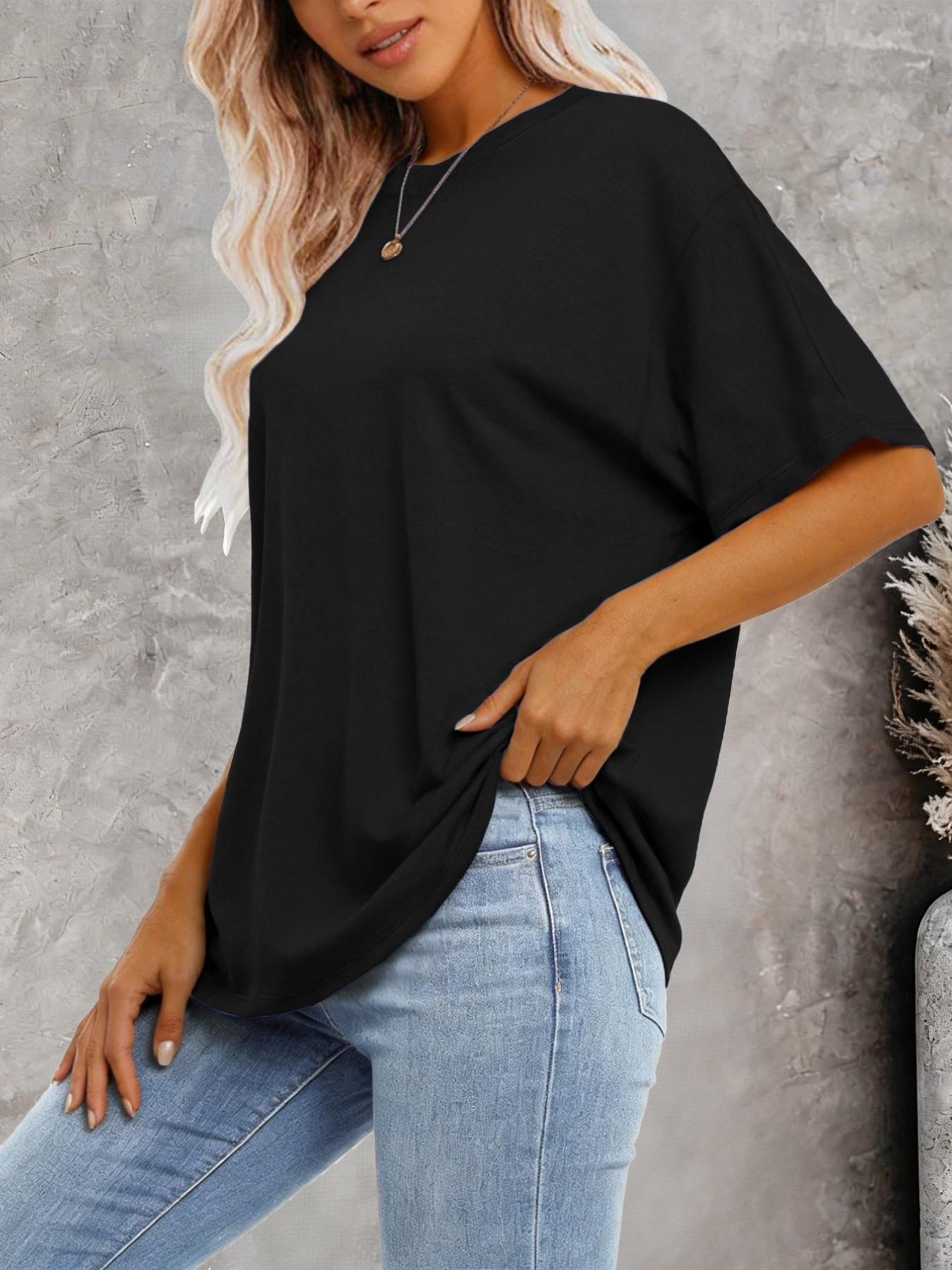 Women's Summer Casual Loose-Fitting T-Shirt, Simple Plain Top Without Button or Zipper, Versatile Daily Wear