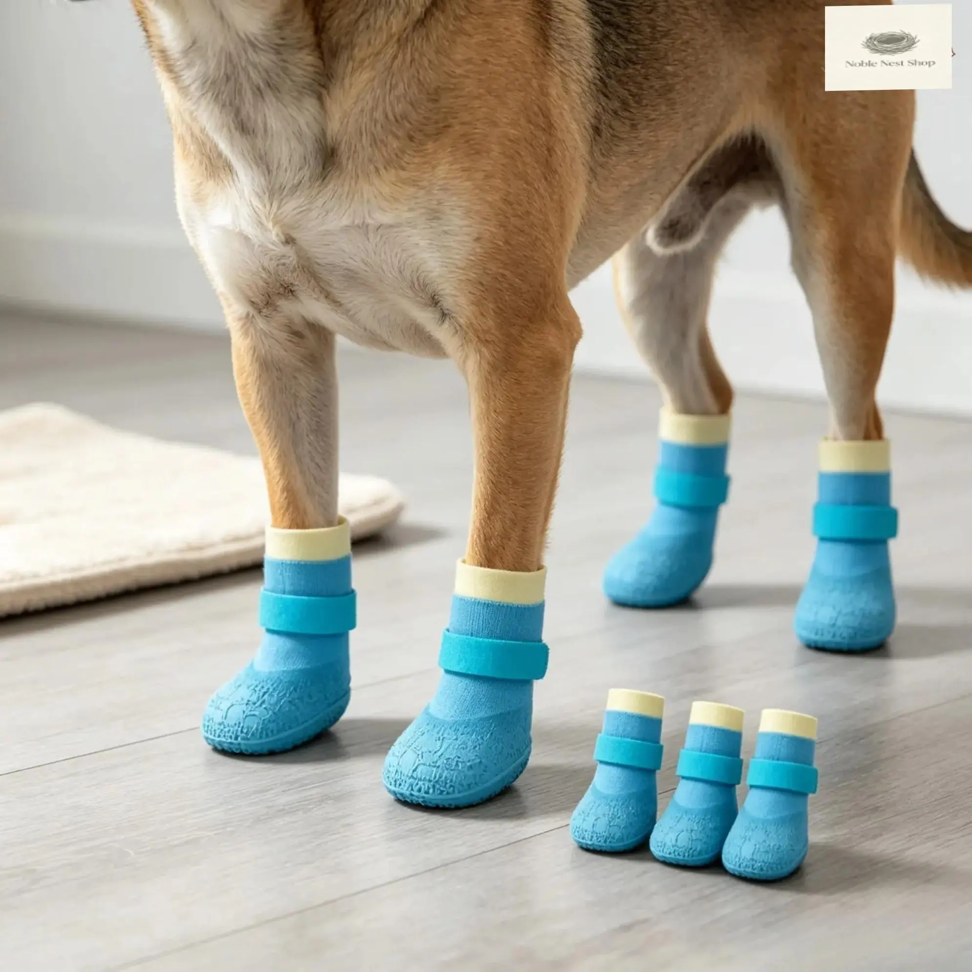 Dog Boots, Waterproof Silicone Dog Paw Protectors, Anti-Slip Puppy Booties with Adjustable Secure Fit, Lightweight Wear-Resistant Pet Shoes for Walking, Hiking, Rainy Days & Rough Outdoor Surfaces