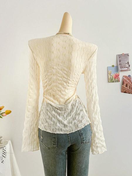 Women's Cute Sexy Button Tie Lace Top, Summer Woven Thin Fabric Loose Fit Blouse, Casual Fashionable Ladies' Clothing