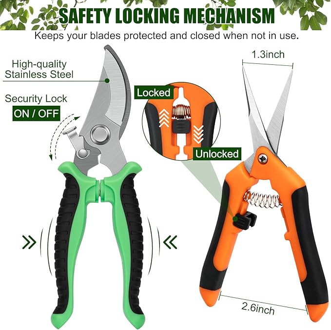 3 Pcs Garden Pruning Shears,Gardening Shears Garden Scissors Stainless Steel Plant Flower Scissors Clippers Pruning Shears Limb Branch Cutter Tree Trimmer
