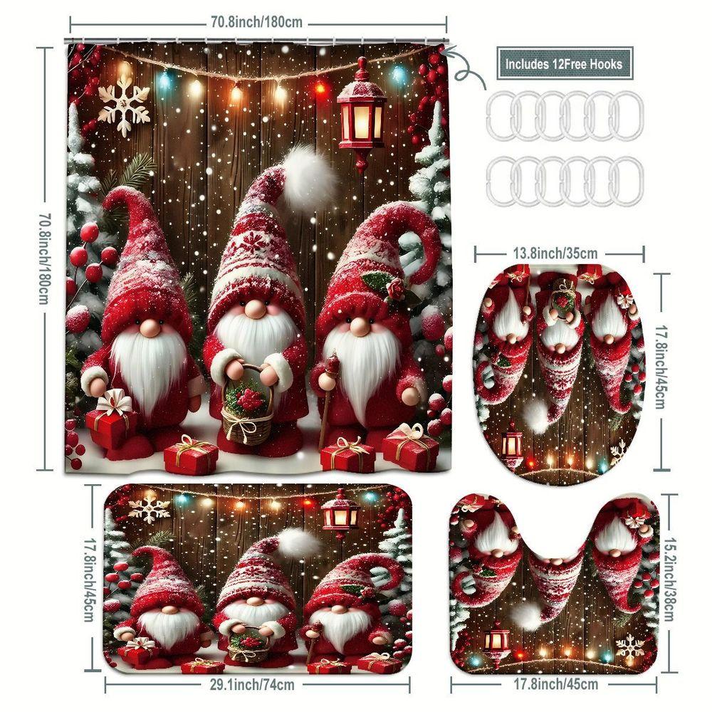 4pcs Cozy Christmas Gnome Bathroom Decor Set, Santa Gnomes Lantern String Lights Snowflake Holiday Print for TikTok Shop Home Styling