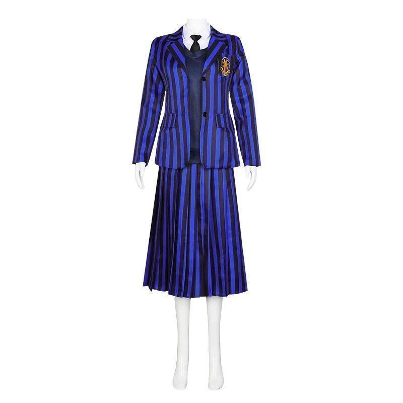 The Addams Family Wednesday Cosplay Black School Uniform Suit Dress with Wig, Women's Halloween Party Clothes & Accessories for Women, Only Wig