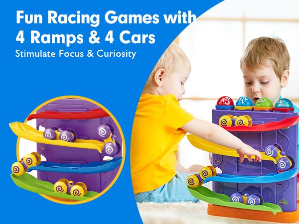 Hahaland 2 in 1 Pound Ball Toy & Car Ramp Race Track，Toddler Toys for 1 Year Old Boy，Learning Early Developmental Montessori Toys for 2 Year Old Christmas Birthday Easter Gifts Stocking Stuffers