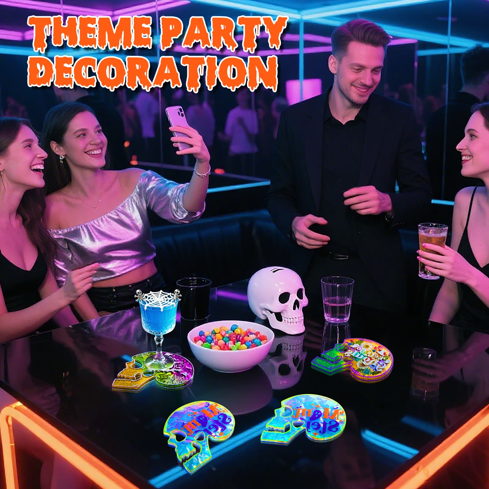 4 Pcs Skull Coaster Resin Molds, Coaster Silicone Molds with Holder, Halloween Coaster Molds for Epoxy Resin, Skull Coasters Decoration for Festival, Ideal Gifts for Crafter and Artist - LET'S RESIN