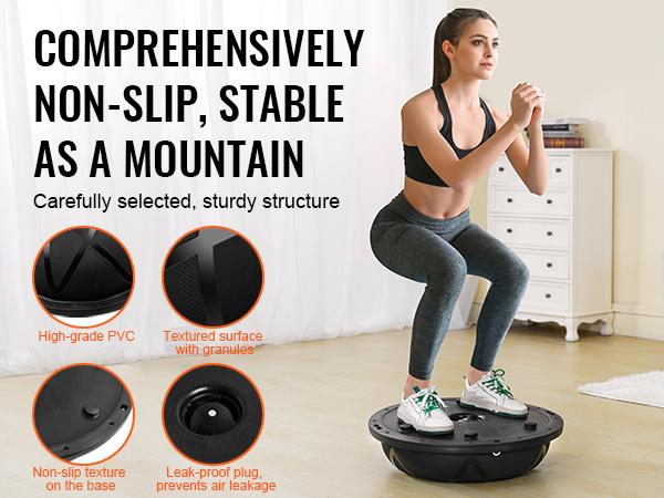 fathersdaygift  VEVOR Half Exercise Ball Trainer, 23 inch Balance Ball Trainer, 660 lbs Capacity Stability Ball, Yoga Ball with Resistance Bands and Pump, Strength Fitness Ball for Home Gym, Full Body Workouts, Black