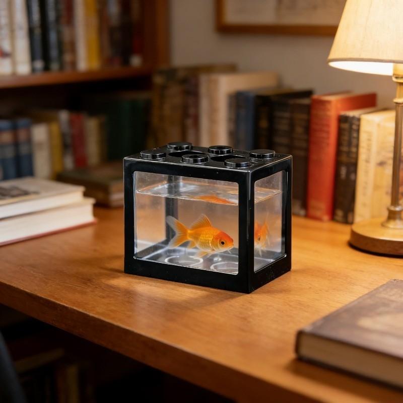 1/2 Pieces,Stackable Mini Betta Fish Tank, Desktop Small Transparent Aquarium, Creative Home Office Decor