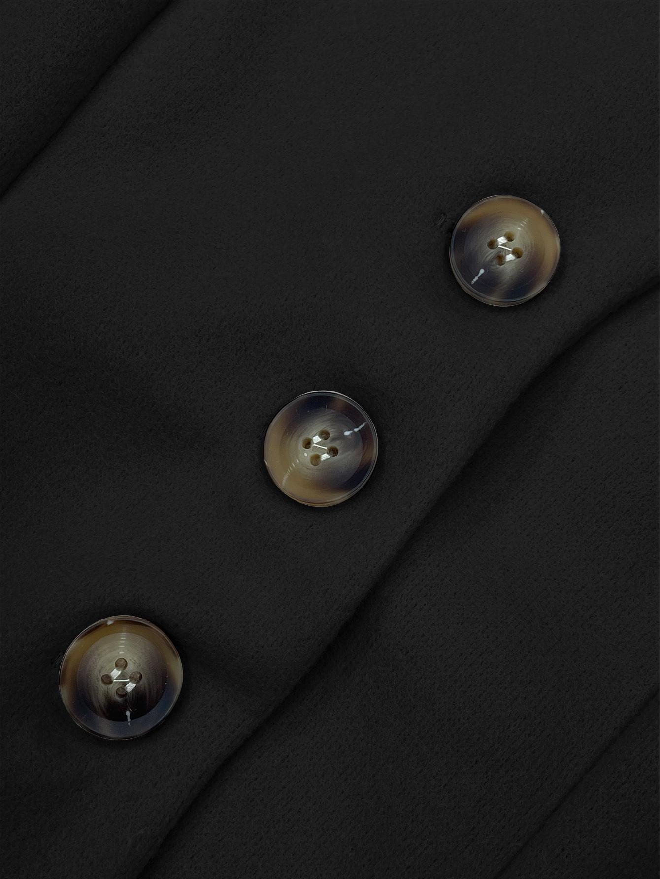 Elegant Fashion Women's Mid-Length Solid Color Slim Fit Coat, Stylish Collar Design with Button Closure Jackets for Autumn & Winter, Solid Buttons Jacket