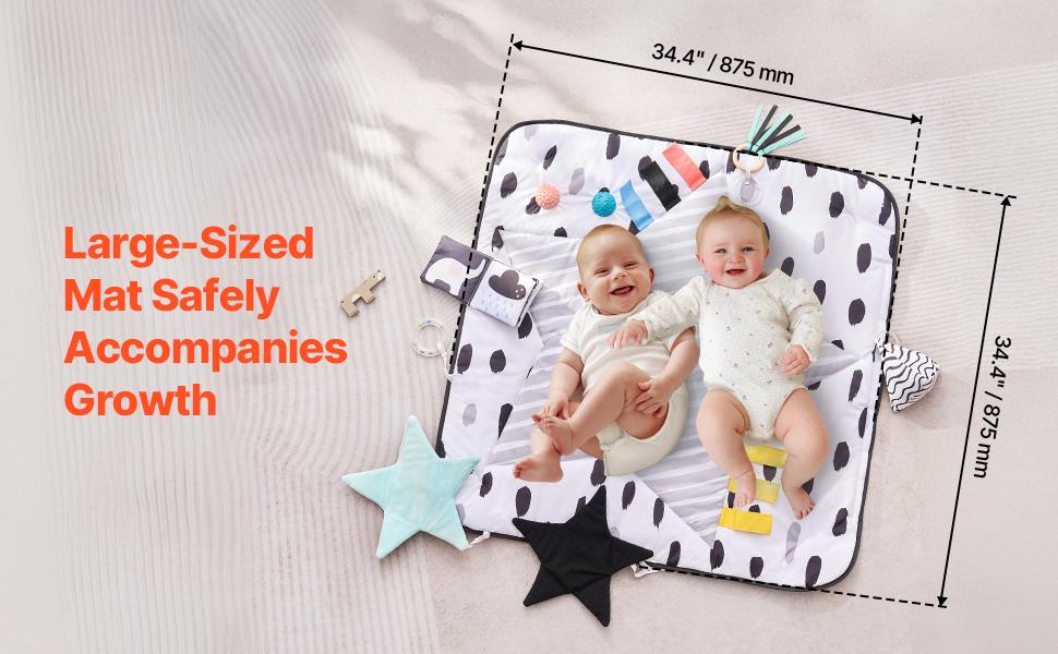 VEVOR Baby Play Gym Mat, Tummy Time Mat with 6 Sensory Toys, Baby Activity Mat with 2 Touch Balls Soft Fabric for Sensory Motor Skill Development, Baby Essential Gift for 0-18 Month Newborn Infant