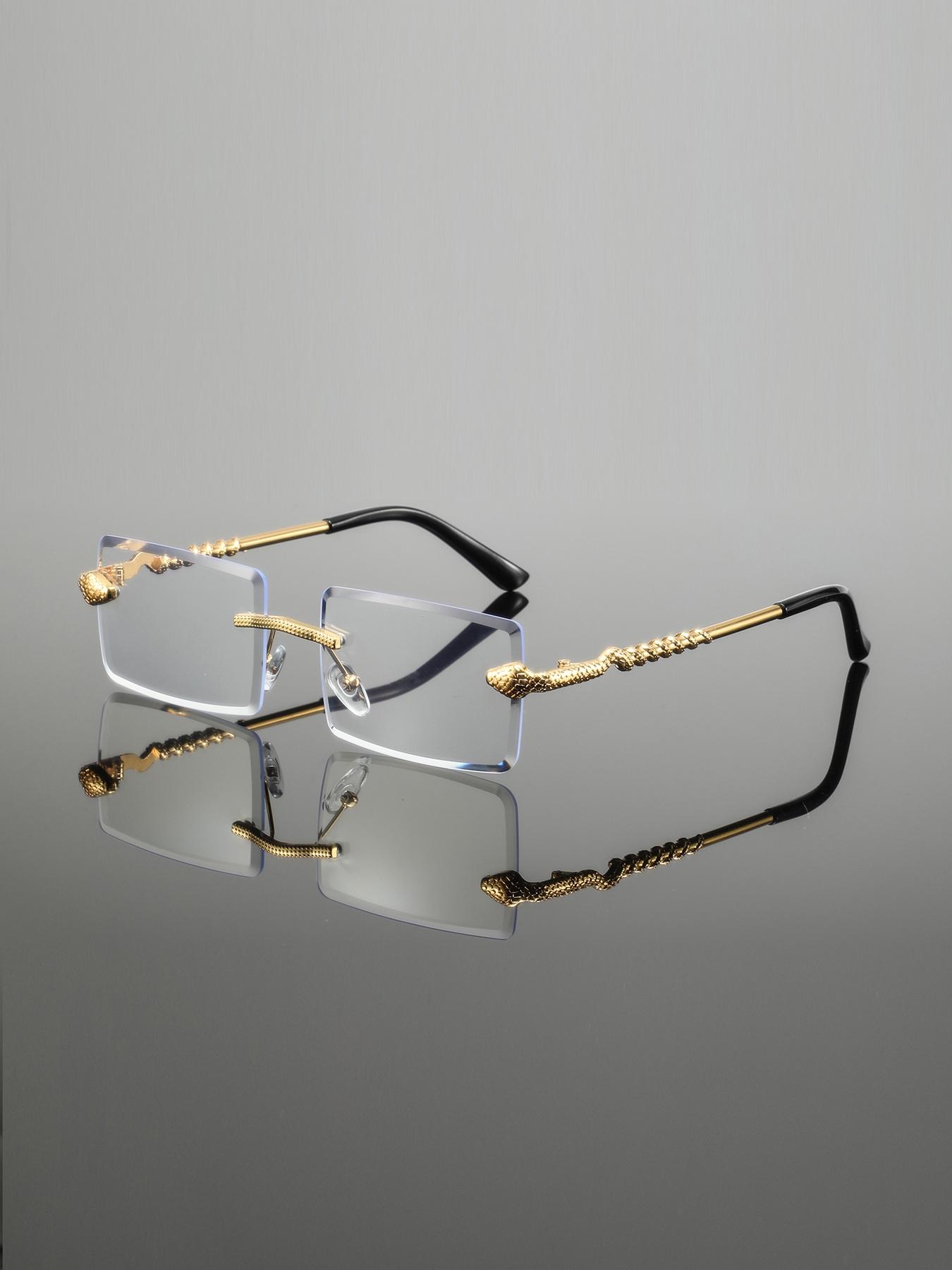 Men's Rimless Square Metal Glasses, Elegant Retro Design, High-End Lightweight Luxury Eyewear, Casual Fashion Accessory for Everyday Use