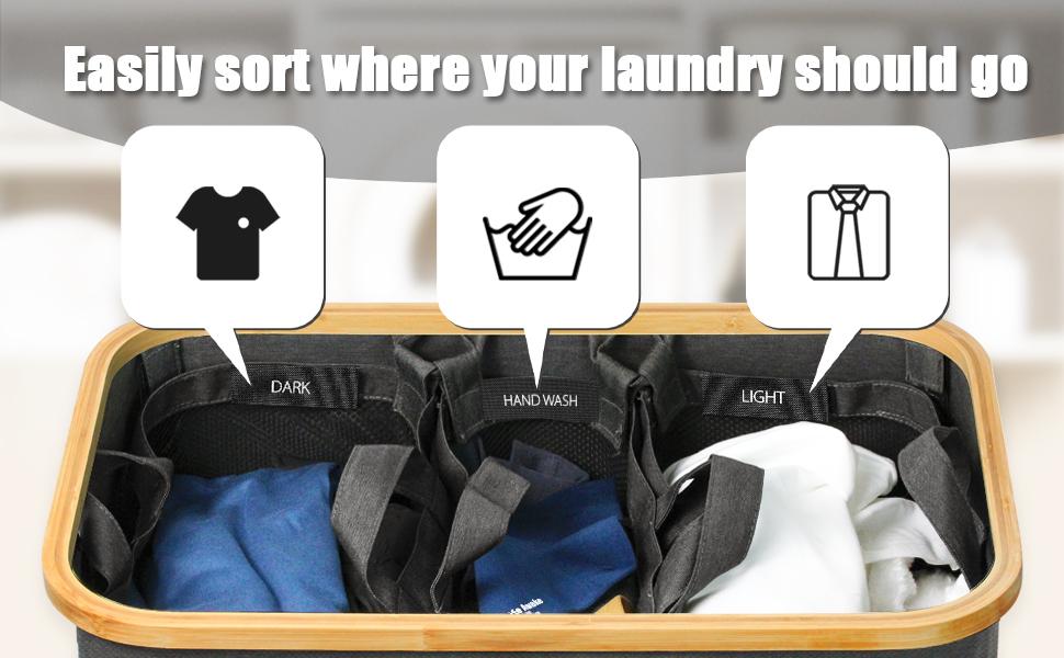 Bathola Hampers for Laundry Basket with Lid, 160L Extra Large Laundry Hamper 3 Section Dirty Clothes Hampers for Laundry Divided Laundry Basket Organizer for Bedroom,  Ideal for Laundry Toys and Dorm Use