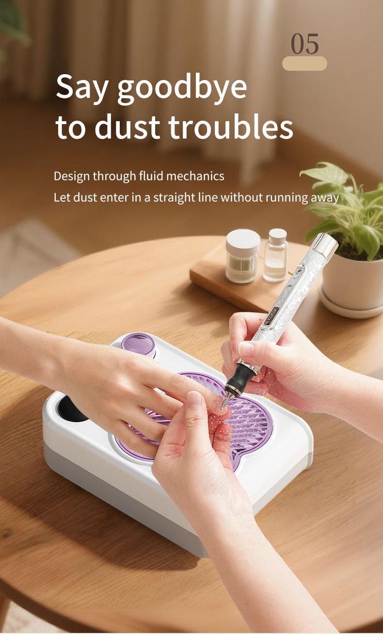 Marwell - Professional nail vacuum cleaner, electric nail dust collector with grinding drill bit, UV lamp, adjustable speed. Suitable for home use and professional nail salons.
