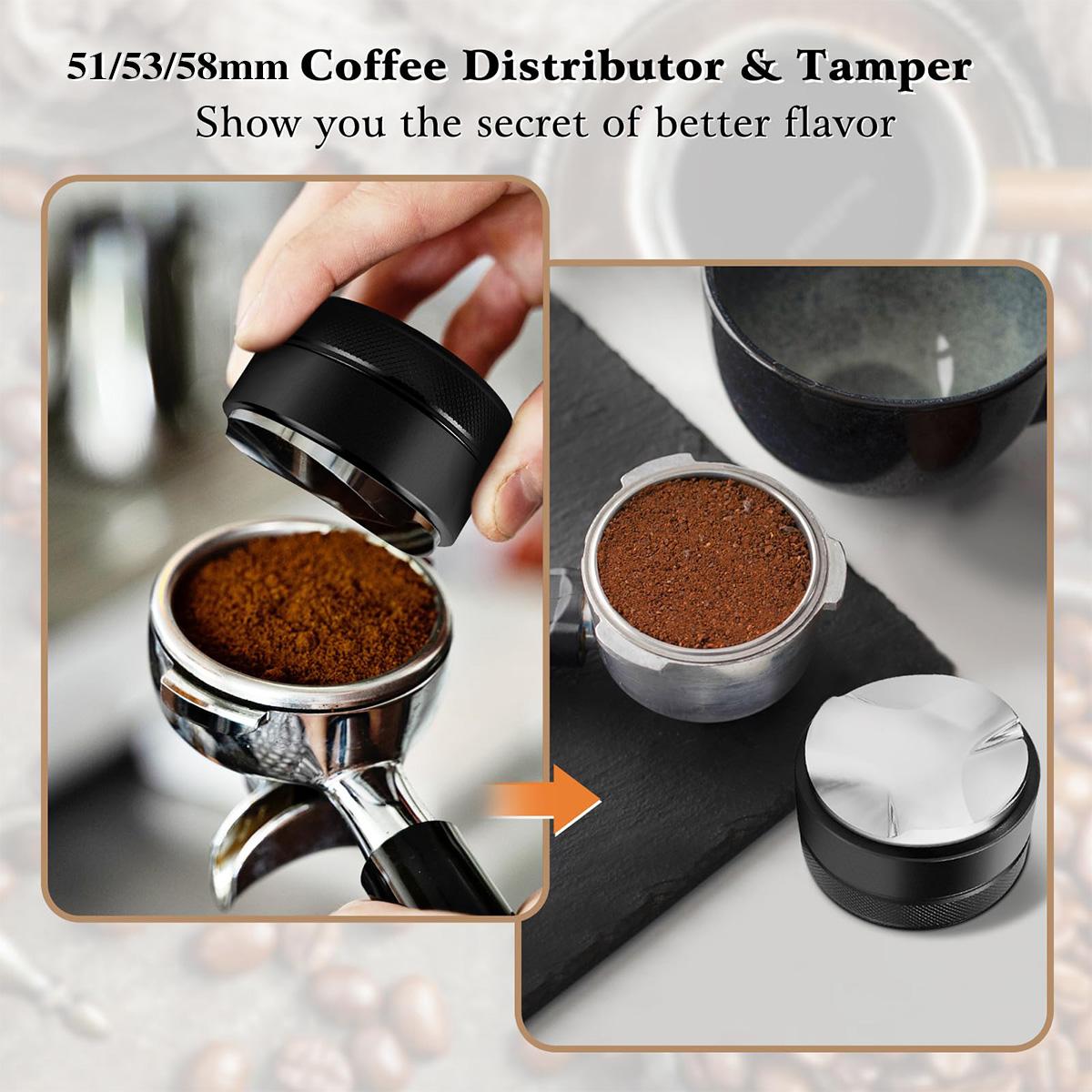53mm Espresso Accessories Kit, Coffee Tamping Station, Set of 3, with Drawer, Coffee Distributor, Bottomless Portafilter, Puck Screen