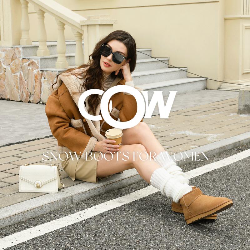 OOW Ankle Mini Boots for Women Genuine Suede Faux Fur Resistant WarmSnow Boots Indoor & Outdoor Trending Boots & Comfortable Women's Ankle Boots