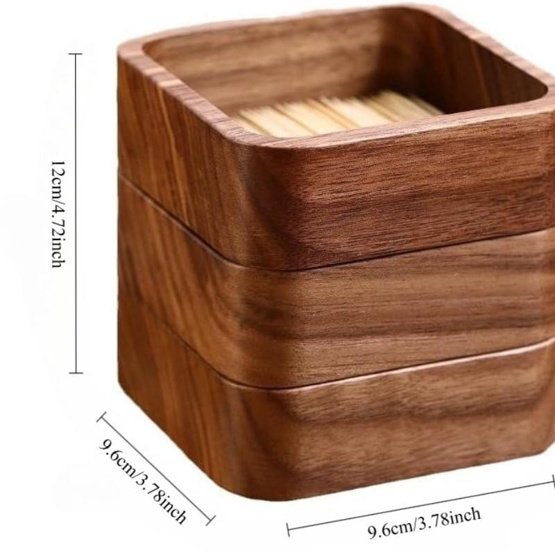 Three Layer Wooden Dental Floss Storage Box, Square Toothpick Container, 9.6*9.6*12cm, Ideal for Home and Restaurant Use