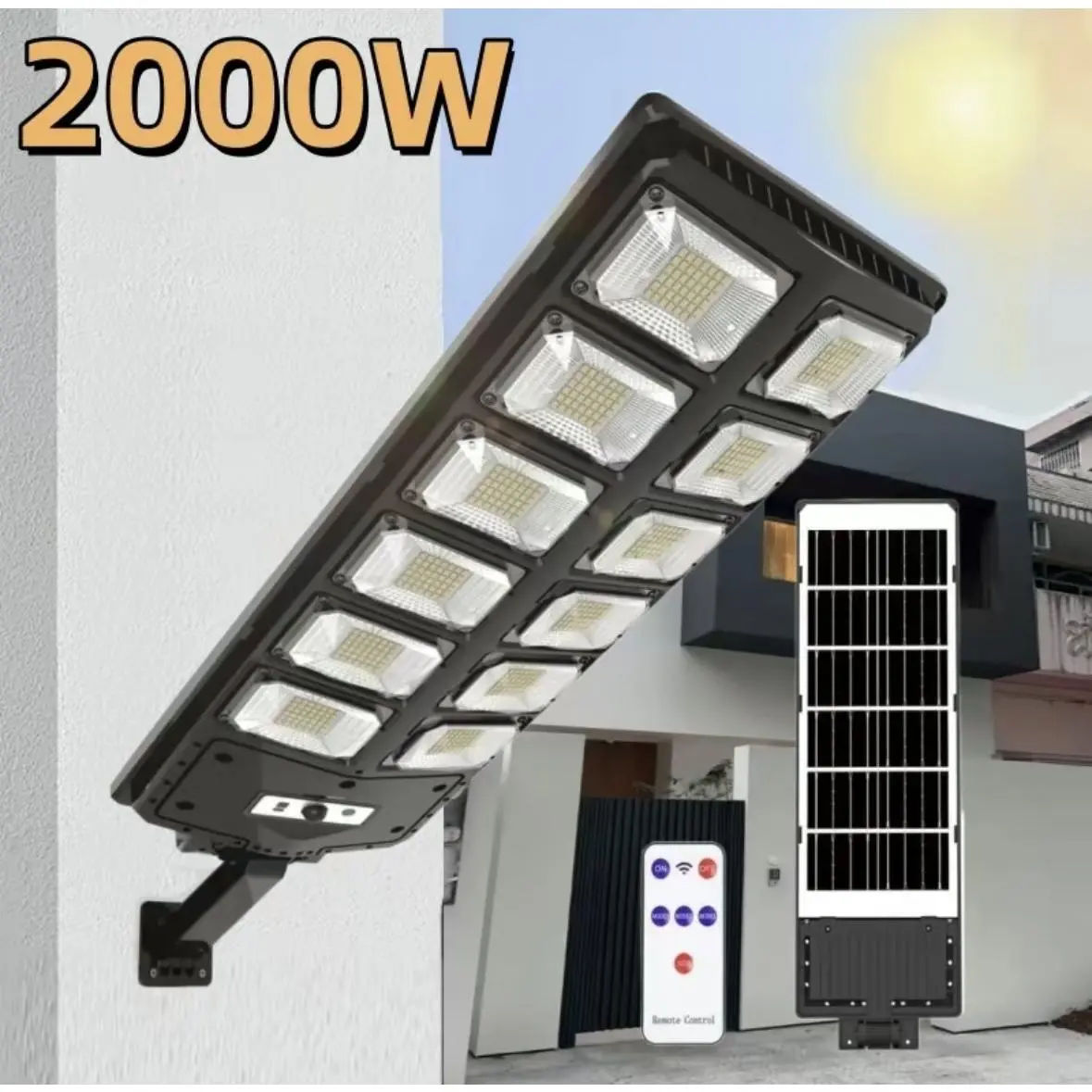 Commercial Solar Street Lamp - Solar Lights Outdoor, 12000 LM LED Floodlight, ABS Smart Motion Sensor Security Light, Easy Installation, Energy Saving, Remote Control, Weather Resistant Outdoor Landscape Lighting