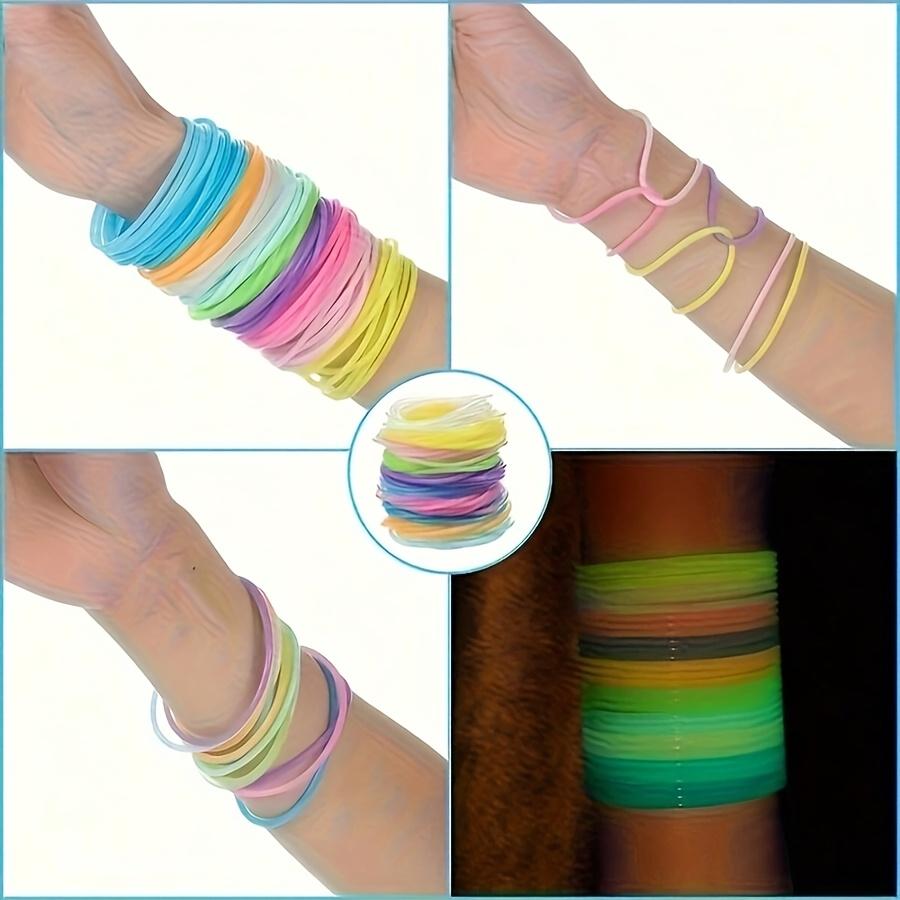 Gift for Her/Him 30 Pack Colorful Jelly Bracelets Rainbow Glow-in-the-Dark Elastic Gummy Bracelets Hair Ties Adult Glowing Party Favors (Random Color)