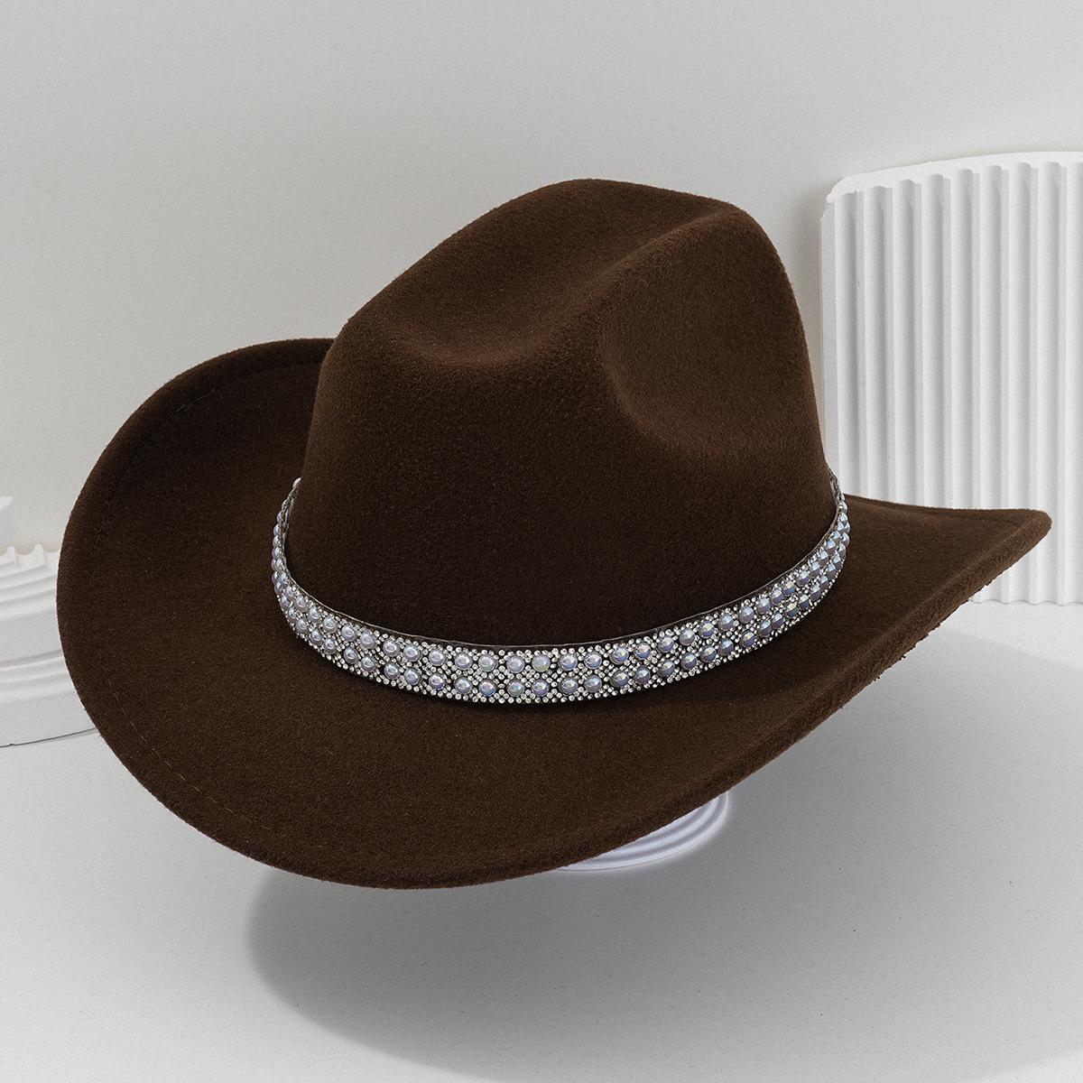 Ladies' gender-neutral western cowboy hat, stylish hat, classic cowboy hat, round pearl with rhinestone gem accessories hat, foreign trade bridal top hatSpeedy Smarts