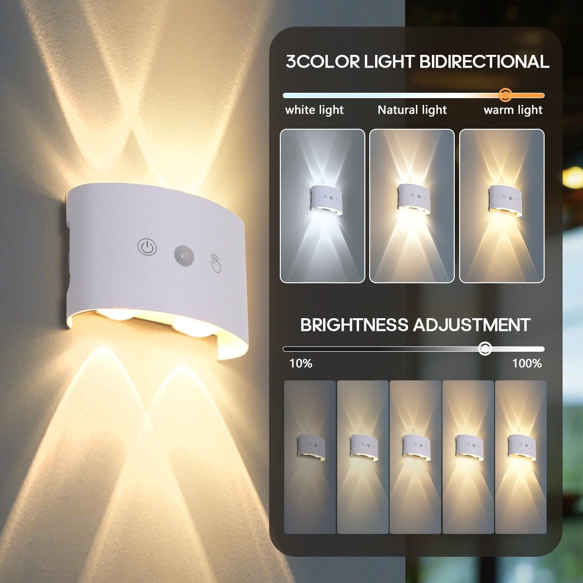 USB Rechargeable Motion Sensor Night Light, Touch Control, Adjustable 3 Color LED Step Lamp, Wall Mounted Wireless LED Night Light