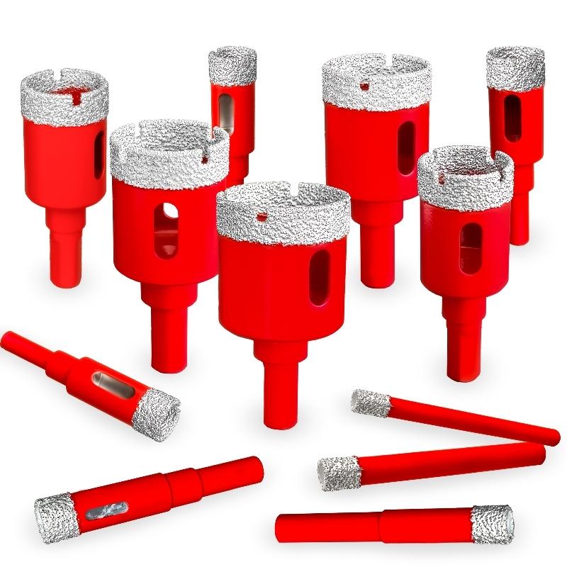 12-piece diamond welding red dry drill bit set to achieve efficient and convenient diamond coating, suitable for granite, marble, full-size glass tiles and ceramics.