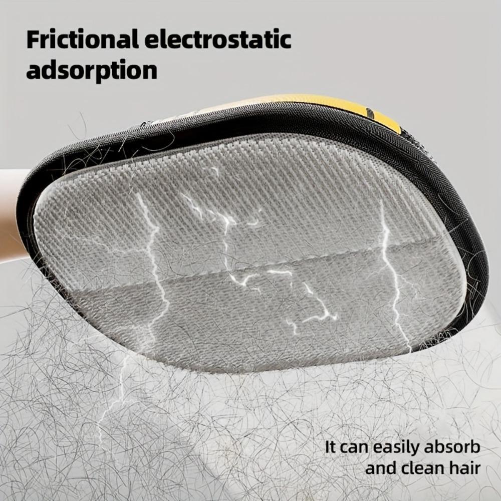 Upgraded large-sized pet static hair removal gloves | Black cat grooming gloves with yellow accents, efficiently removing hair and fuzz