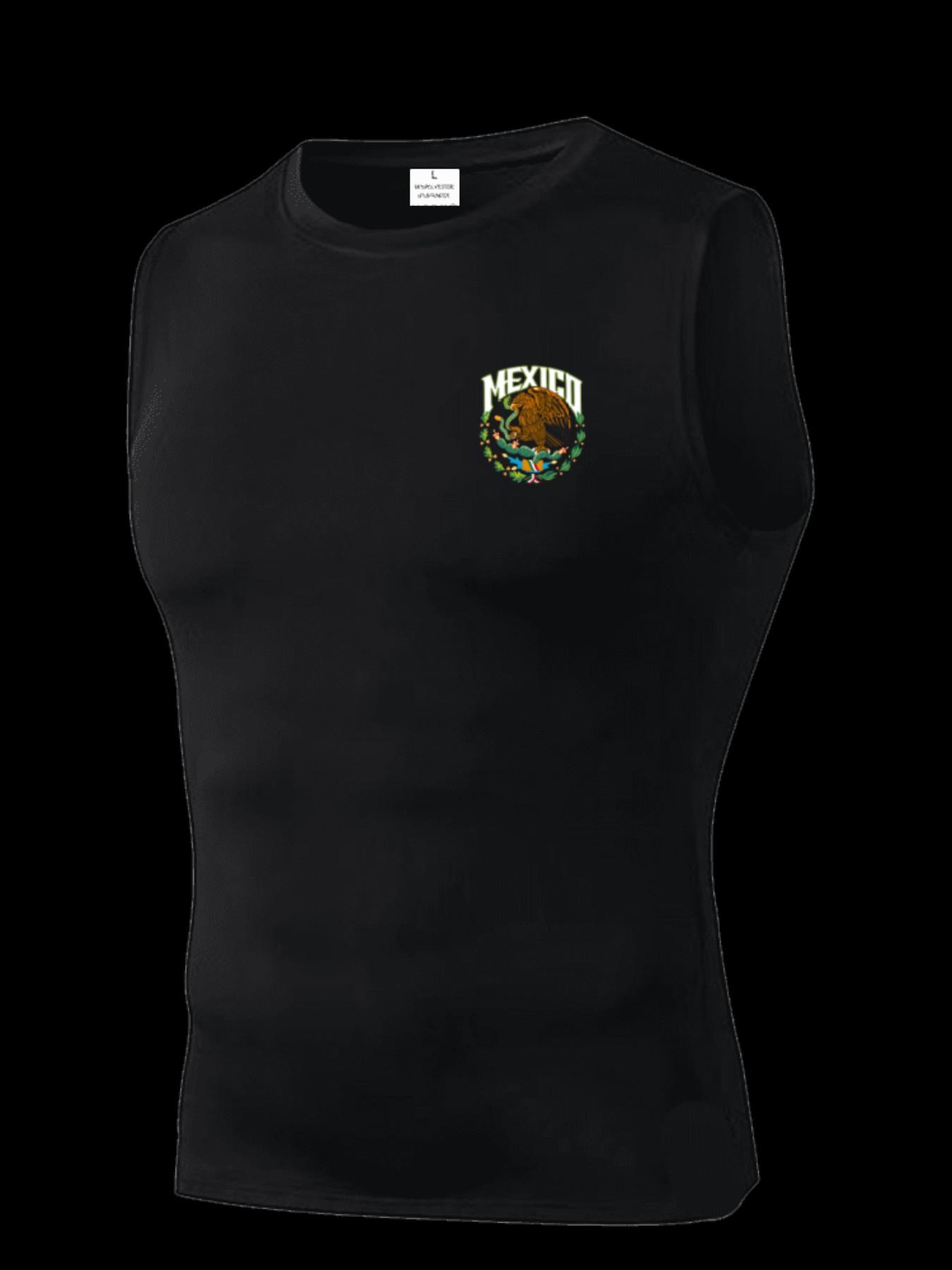 Men's Short Sleeve Sporty Tee, Quick-Dry Breathable Fabric, Mexico Print, Slim Fit, Ideal for Gym, Running, Boxing, Outdoor Activities