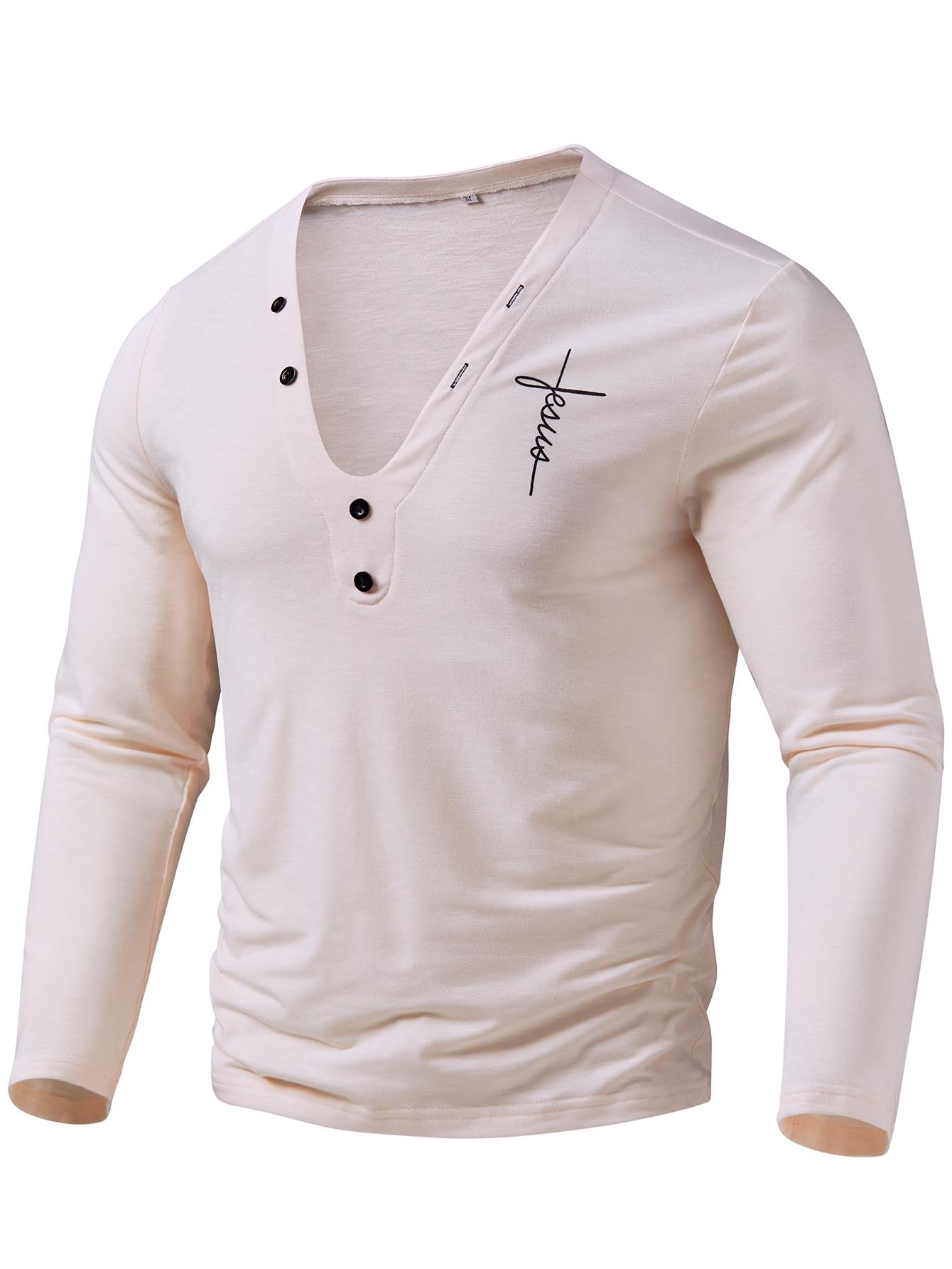 Elegant Men's Henley Shirt, Unique Print, Breathable Polyester Fiber, Button Details, Suitable for All Seasons, Henley Shirt
