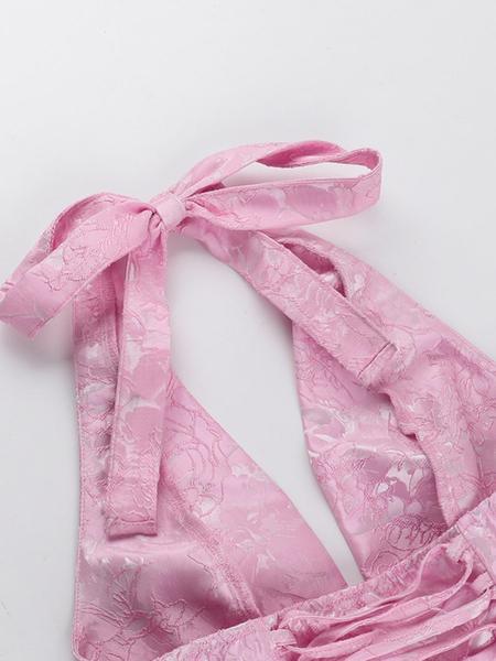 Elegant Sexy Cute Jacquard Halter Neck Butterfly Knot Dress, Slim-Fitting Summer Fashion, Thin Fabric, Perfect for Parties & Events