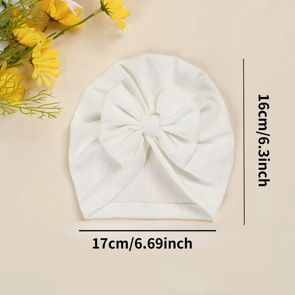 Spring Autumn Embroidered Headband Cap with Bow Decor, Suitable for 1-12 Months Baby Girls Boys, Knitted Hand Sewn Elastic Fabric
