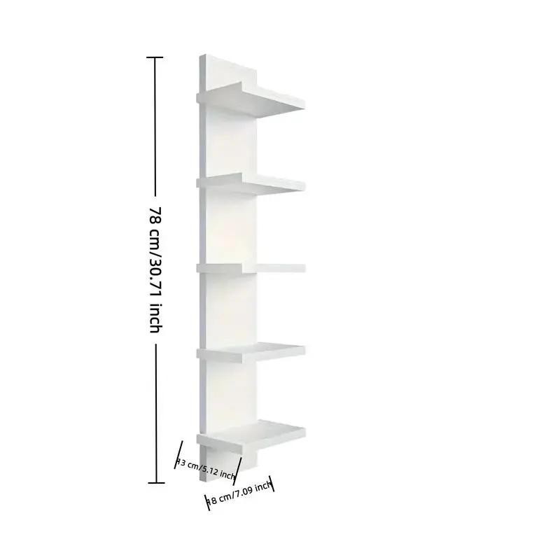 Large 5-Tier Wall-Mounted Bookshelf, PVC Floating Storage Rack, Smooth Press Board Display Shelf, Ideal Winter Gift & Home Decor