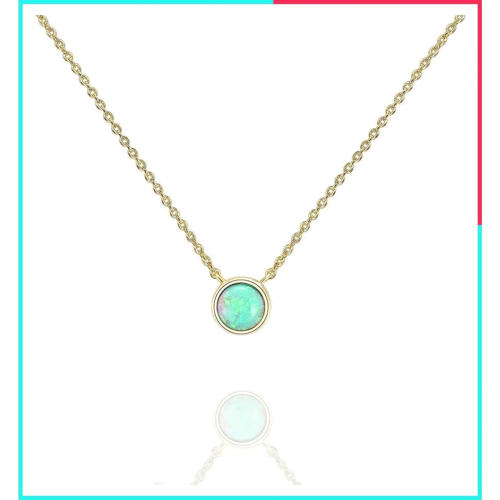 14K Gold Plated Created Opal Pendant Necklaces for Women - Dainty Round, Triangle, Antler & Bar Designs