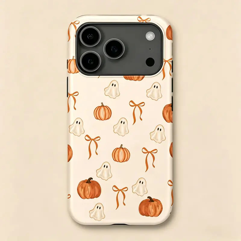 Halloween ghost and pumpkin designs pattern phone case, stylish, shockproof, and sturdy 2-in-1 protective case, compatible with iPhone 18/17/16/15/14/13/12/11 Pro Max Pro Plus and Galaxy S23/S24/S25/S26 Ultra, making it a great gift.