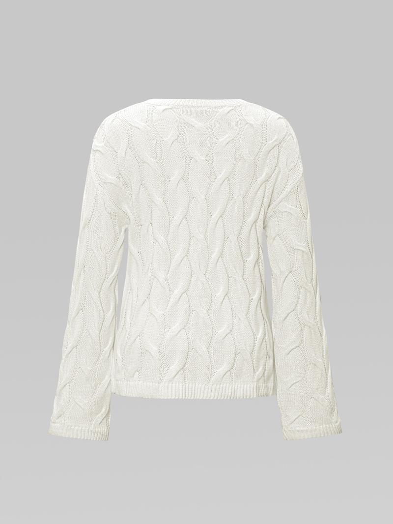 Women's Casual Round Neck Sweater, Long Sleeve Fitted Knit Top, Winter Fashion, Plain Color, Moderate Fabric Thickness, Knitwear