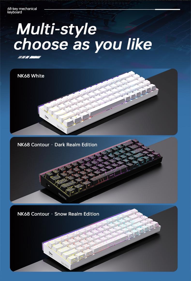 AJAZZ Mini 65% Gaming Mechanical Keyboard Red Switch 68 Key Compact Wired Office Keyboard NK68 Colorful Light Effect Ergonomic Mechanical Sense Office Artifact DIY Plug and Play Support Multiple Systems Suitable for Games, Mechanical Backlit Keyboard