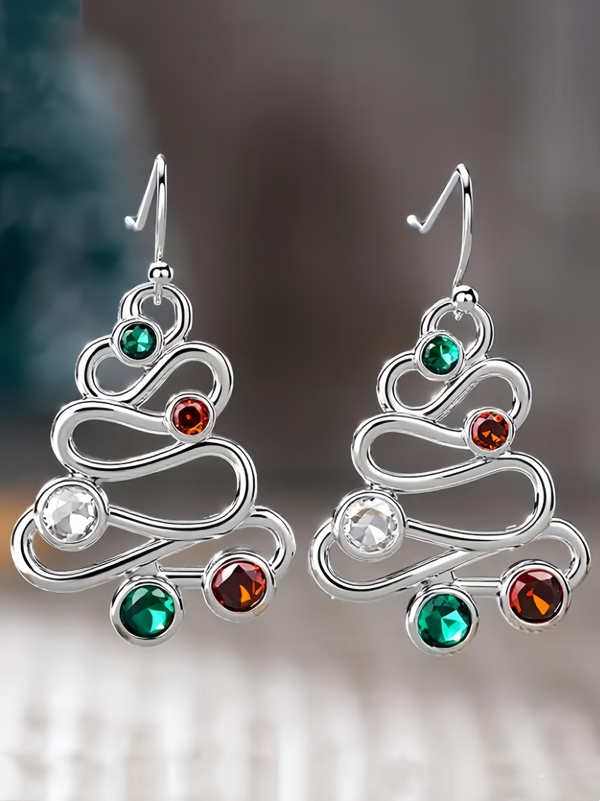 Elegant Christmas Tree Earrings for Women, Versatile Earrings, Synthetic Zircon Jewelry, Daily and Party Wear, All-Year Holiday Gift