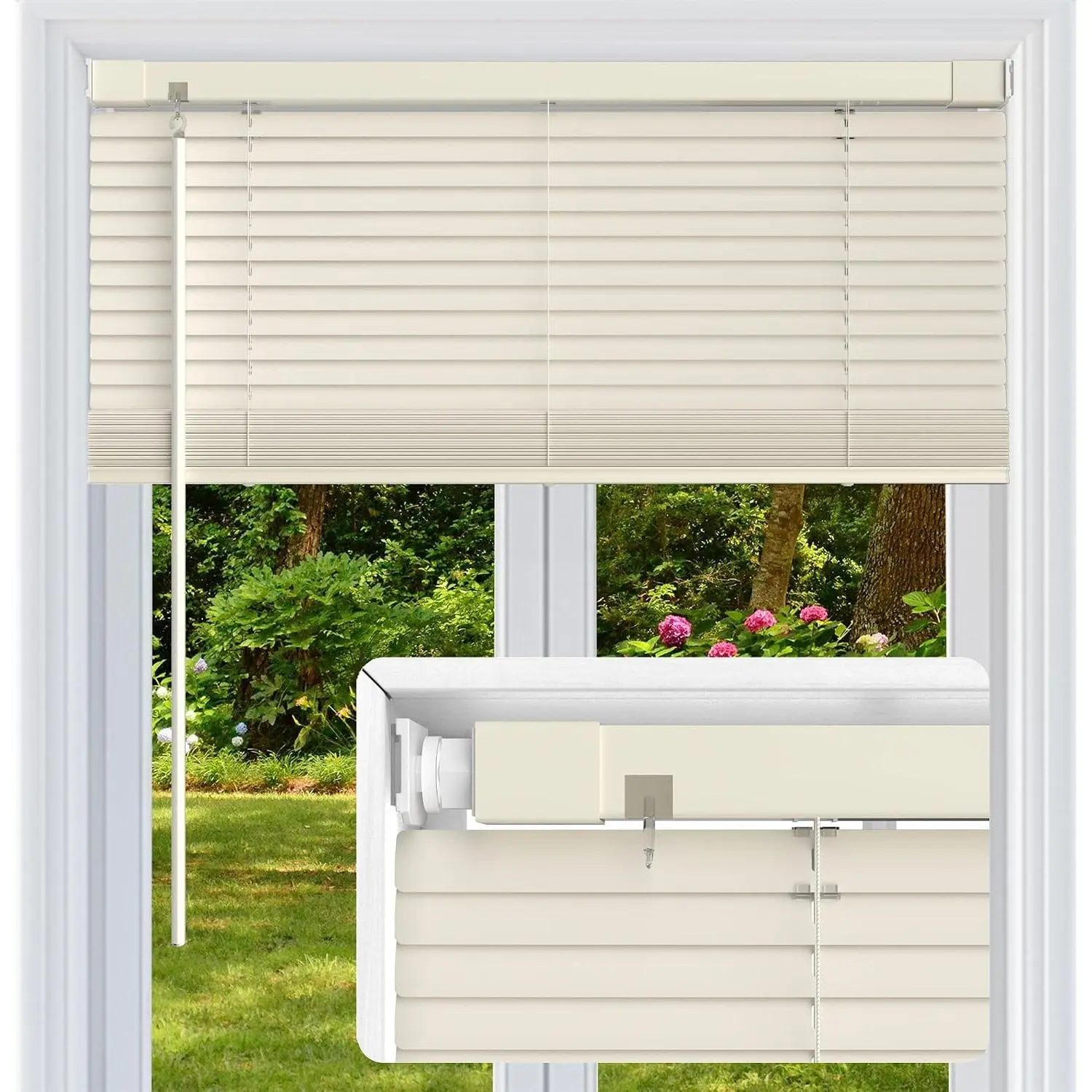Cream Horizontal Mini Window Blinds & Shades, 44" W x 72" H