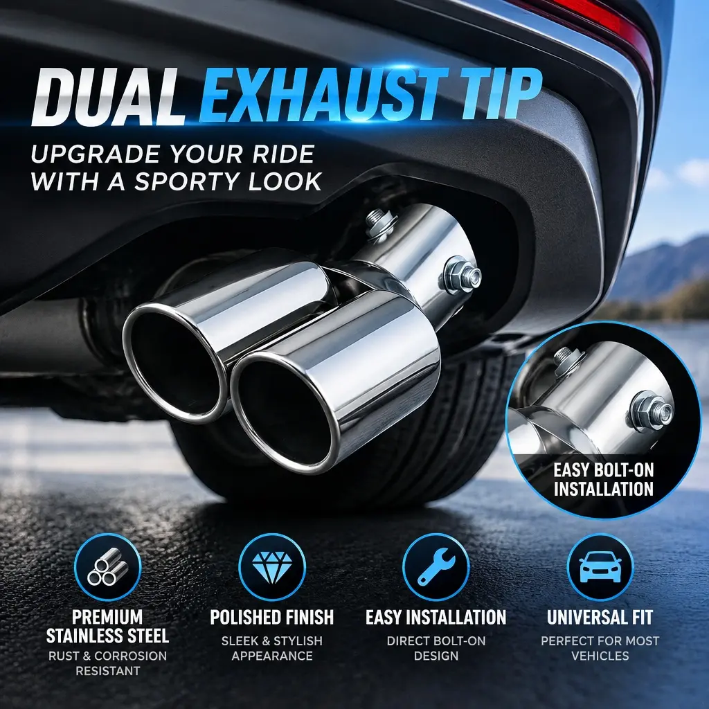 Universal Dual Outlet Exhaust Tip, 63mm Inlet Stainless Steel Y-Shape Car Exhaust Muffler Tip, Decorative Tail Pipe Cover for Auto Modification,Pre-lit