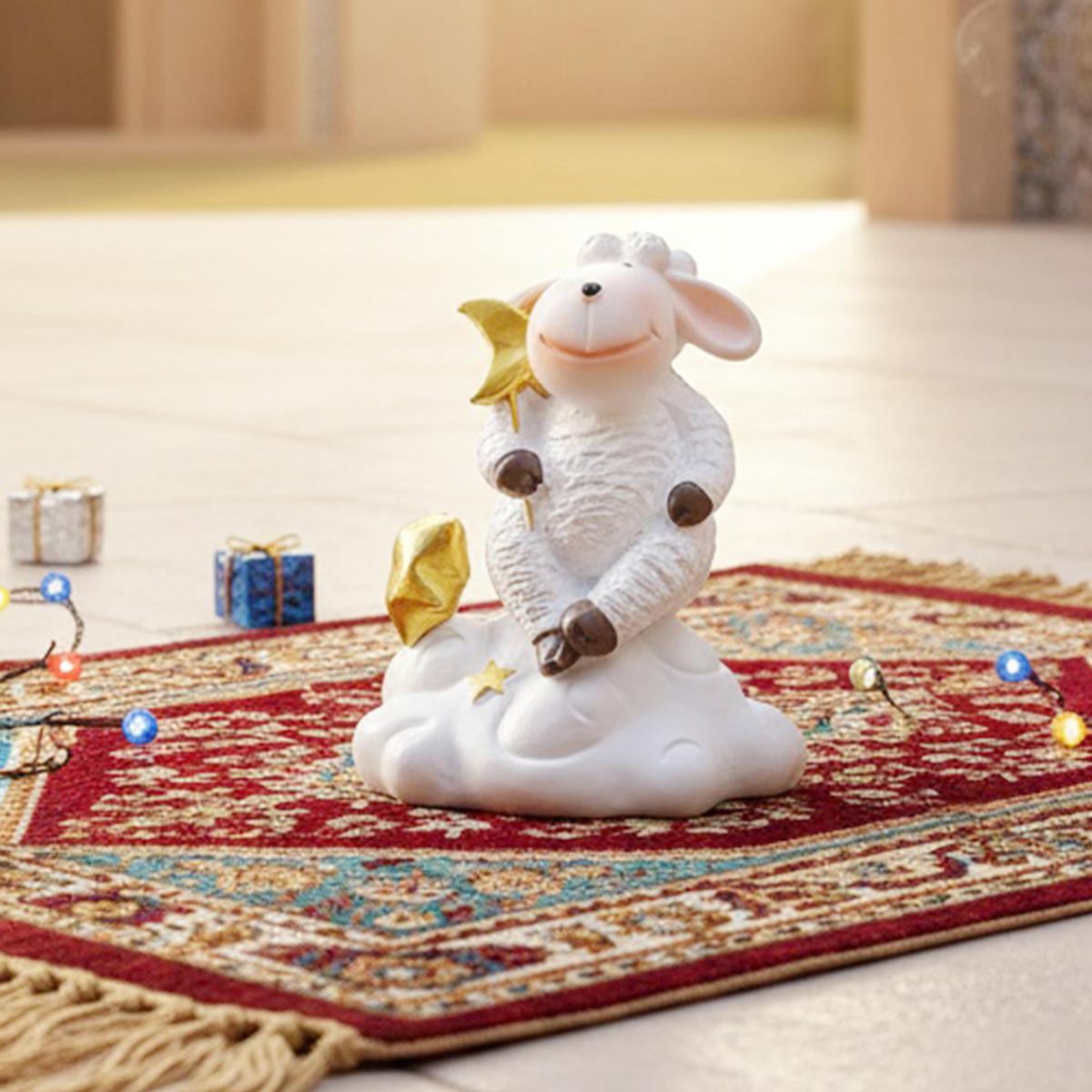 Resin Sheep Sitting on Cloud Ornament, Ramadan Kareem Festival Decoration, Modern Style Table or Window Sill Decor, Religious Home Decor, 1pc